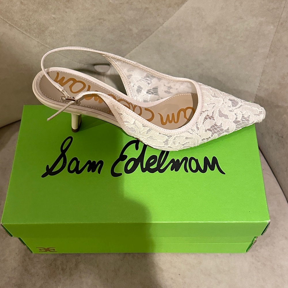 Sam Edelman Ivory Lace Slingback Heels